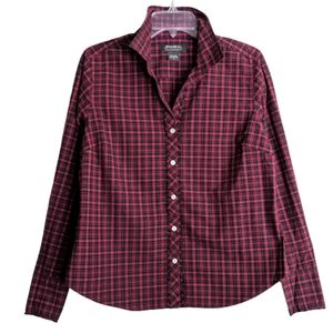 Eddie Bauer Blouse Red Black Plaid Tartan Button Up Long Sleeves Cotton